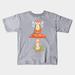 Fairy cat sitting in a mushroom Kids T-Shirt